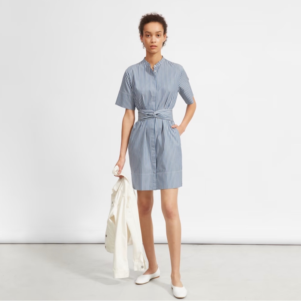 Everlane Cotton Collarless Belted Shirtdress